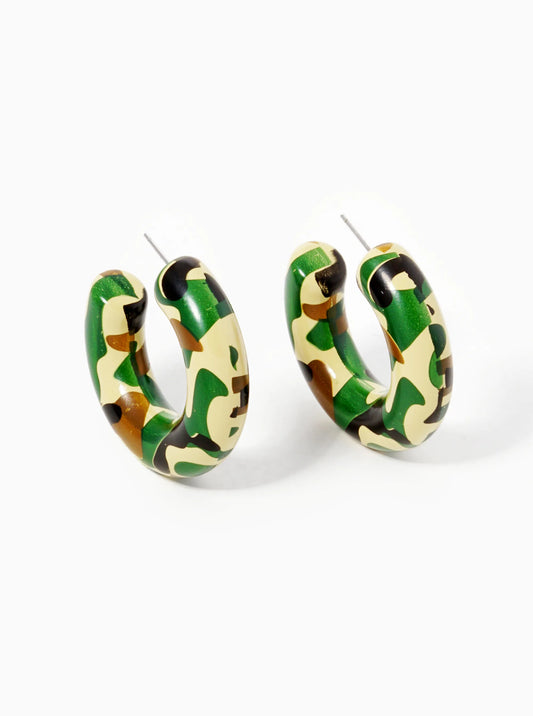 18K Gold Dipped 40mm Hollow Camouflage Hoop Earrings