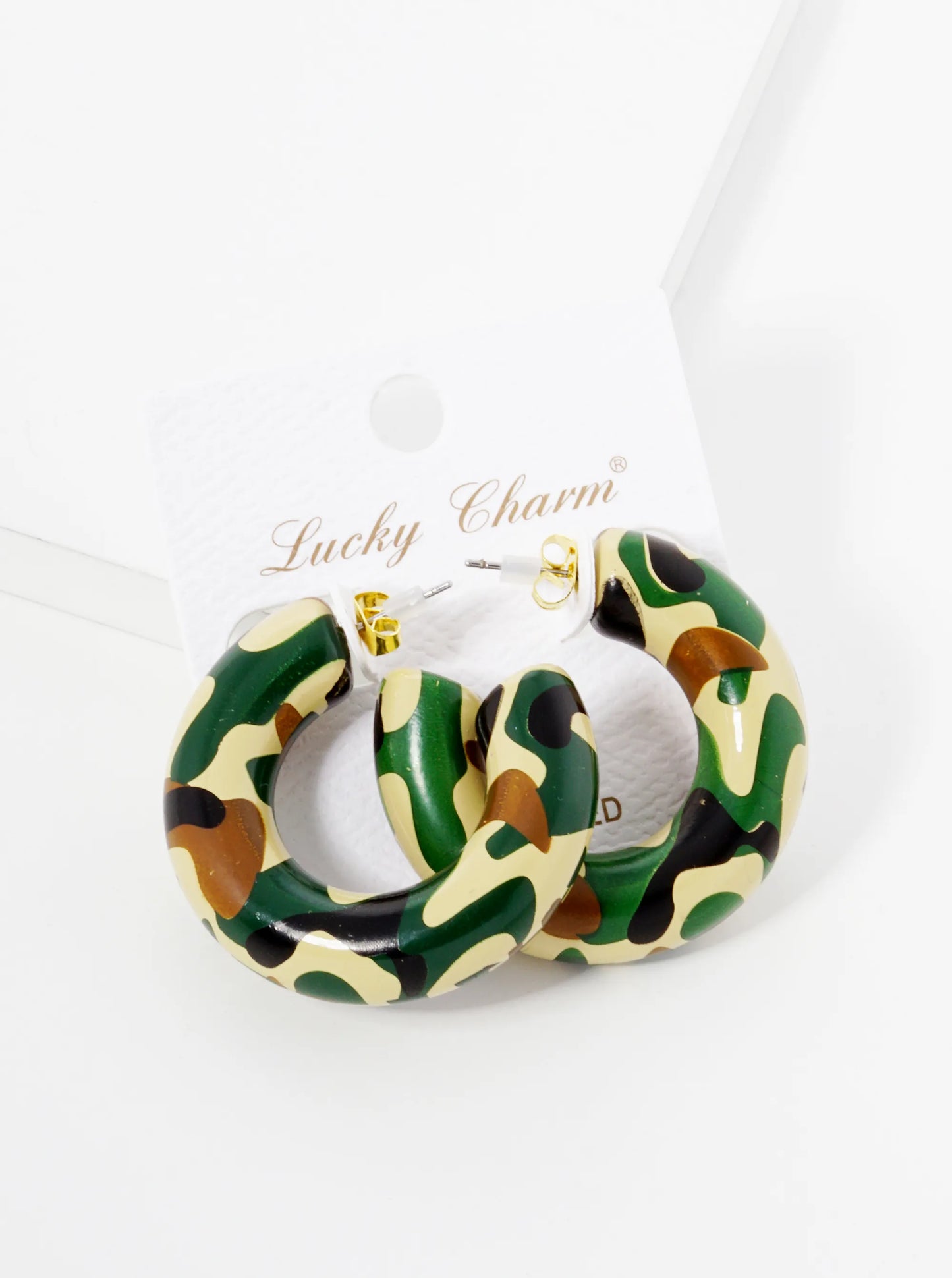 18K Gold Dipped 40mm Hollow Camouflage Hoop Earrings
