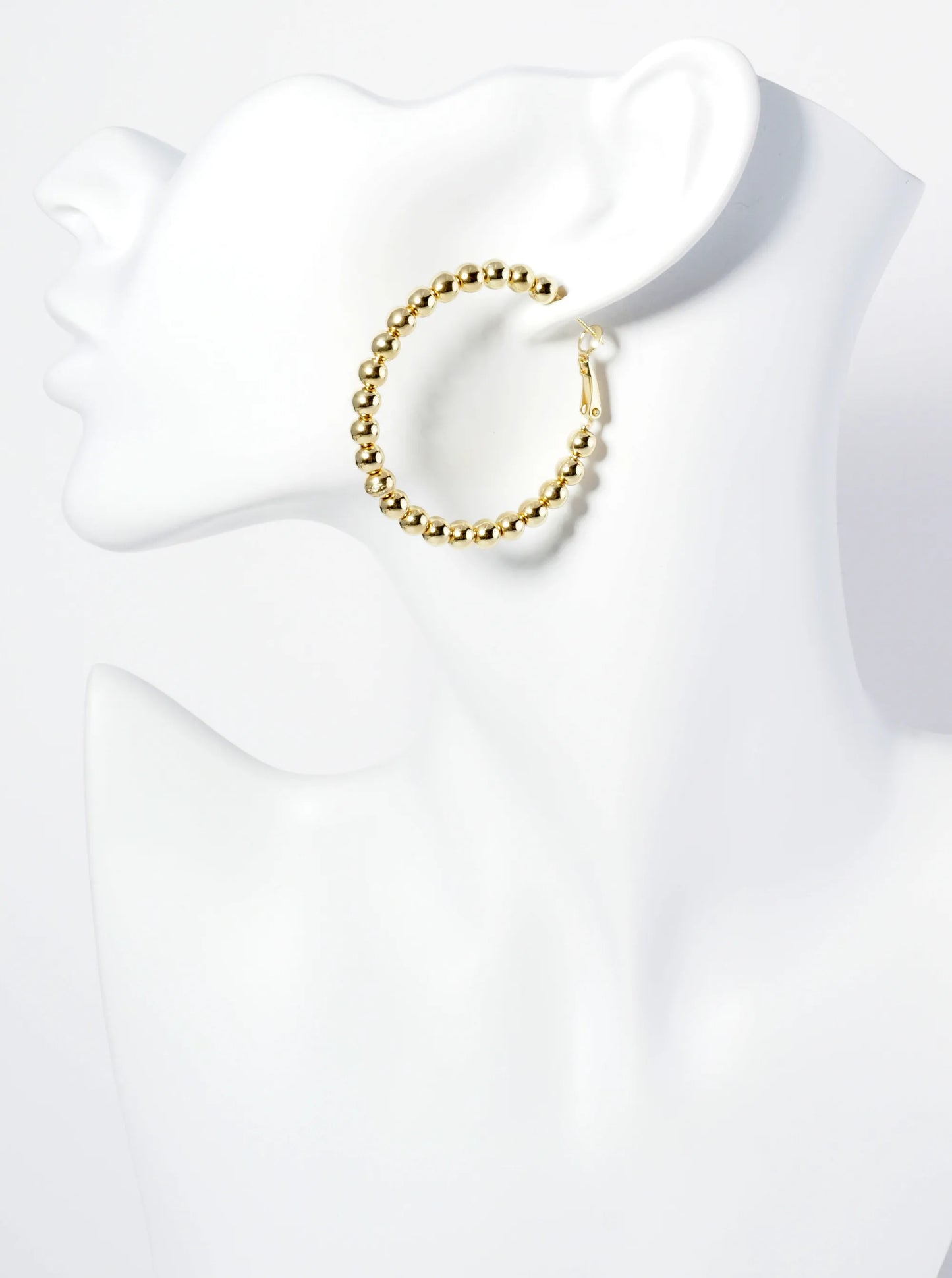 18K Gold Dipped 45mm Brass Ball Beaded Hoop Earrings With Latch Back Closure