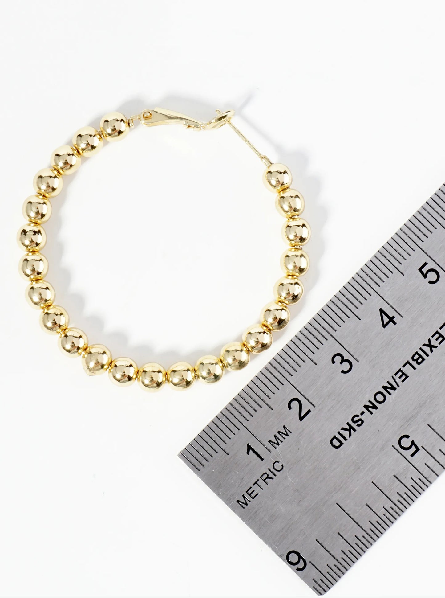 18K Gold Dipped 45mm Brass Ball Beaded Hoop Earrings With Latch Back Closure