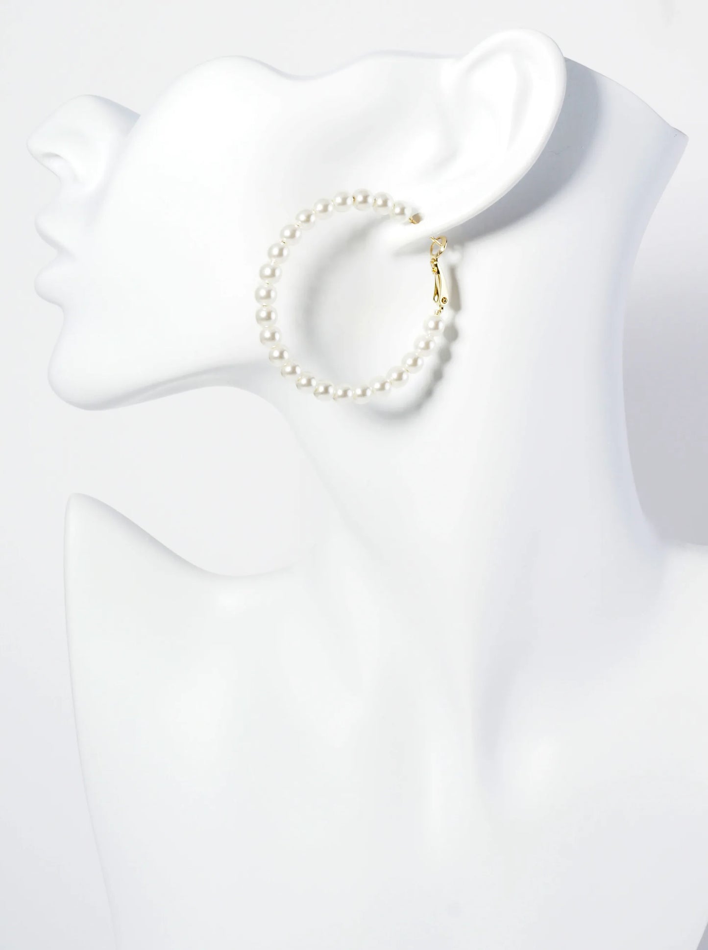 18K Gold Dipped 45mm Pearl Beaded Hoop Earrings With Latch Back Closure