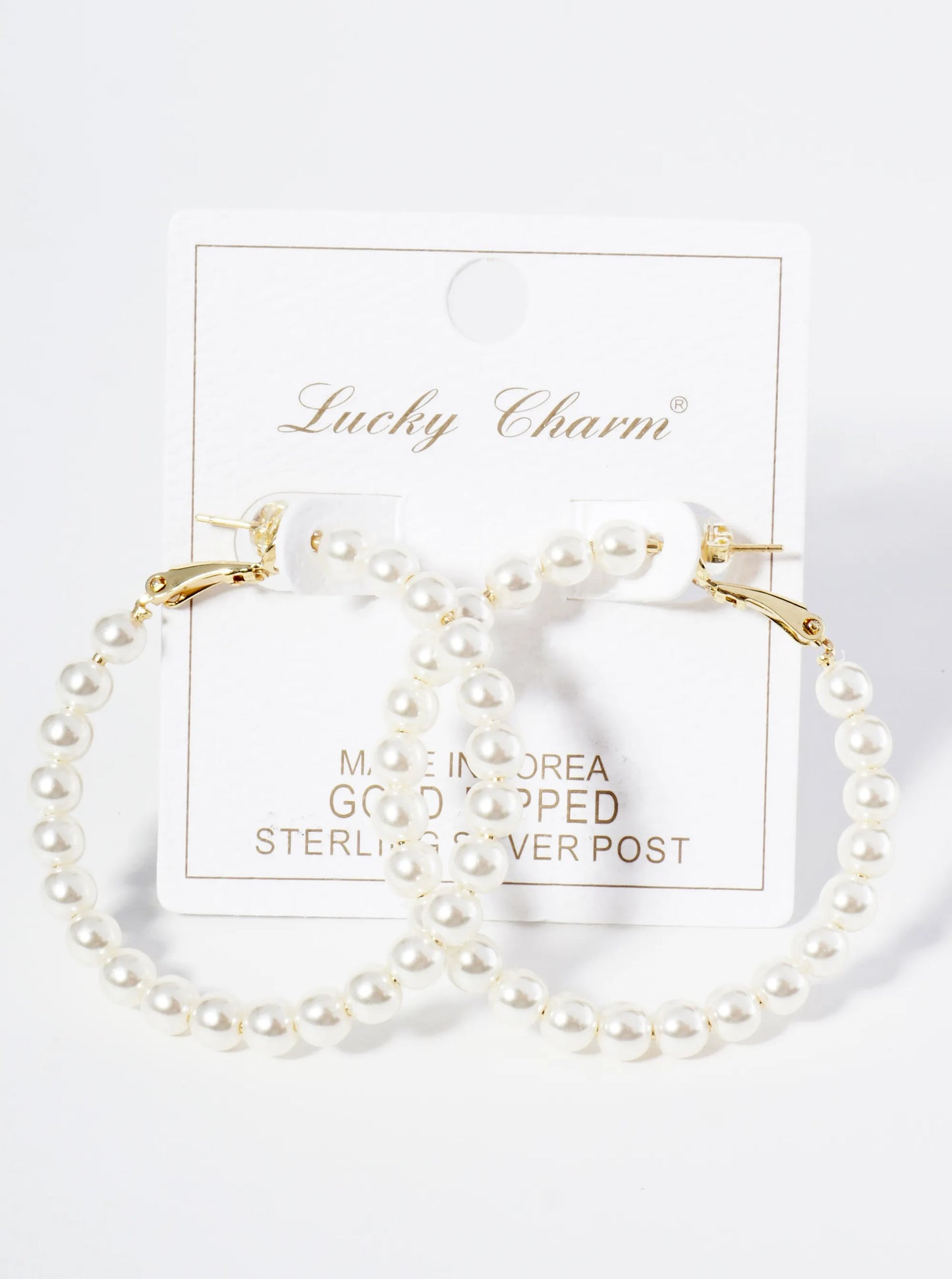 18K Gold Dipped 45mm Pearl Beaded Hoop Earrings With Latch Back Closure