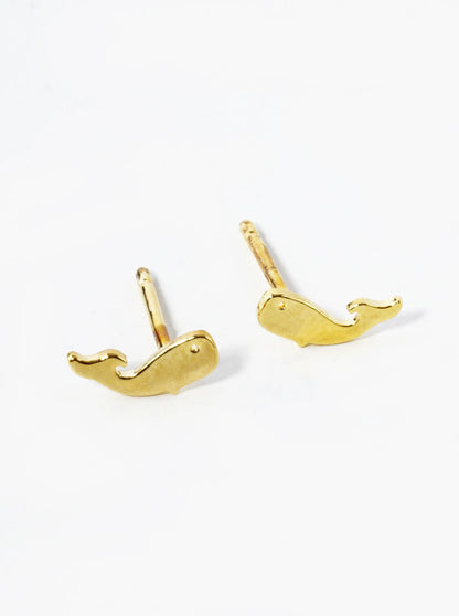 18K Gold Dipped 4mm Dainty Flat Whale Stud Earrings