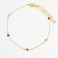 18K Gold Dipped 4mm Five Bezel Set Cubic Zirconia Stone Brass Chain Anklet
