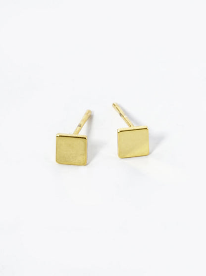 18K Gold Dipped 4mm Flat Square Stud Earrings