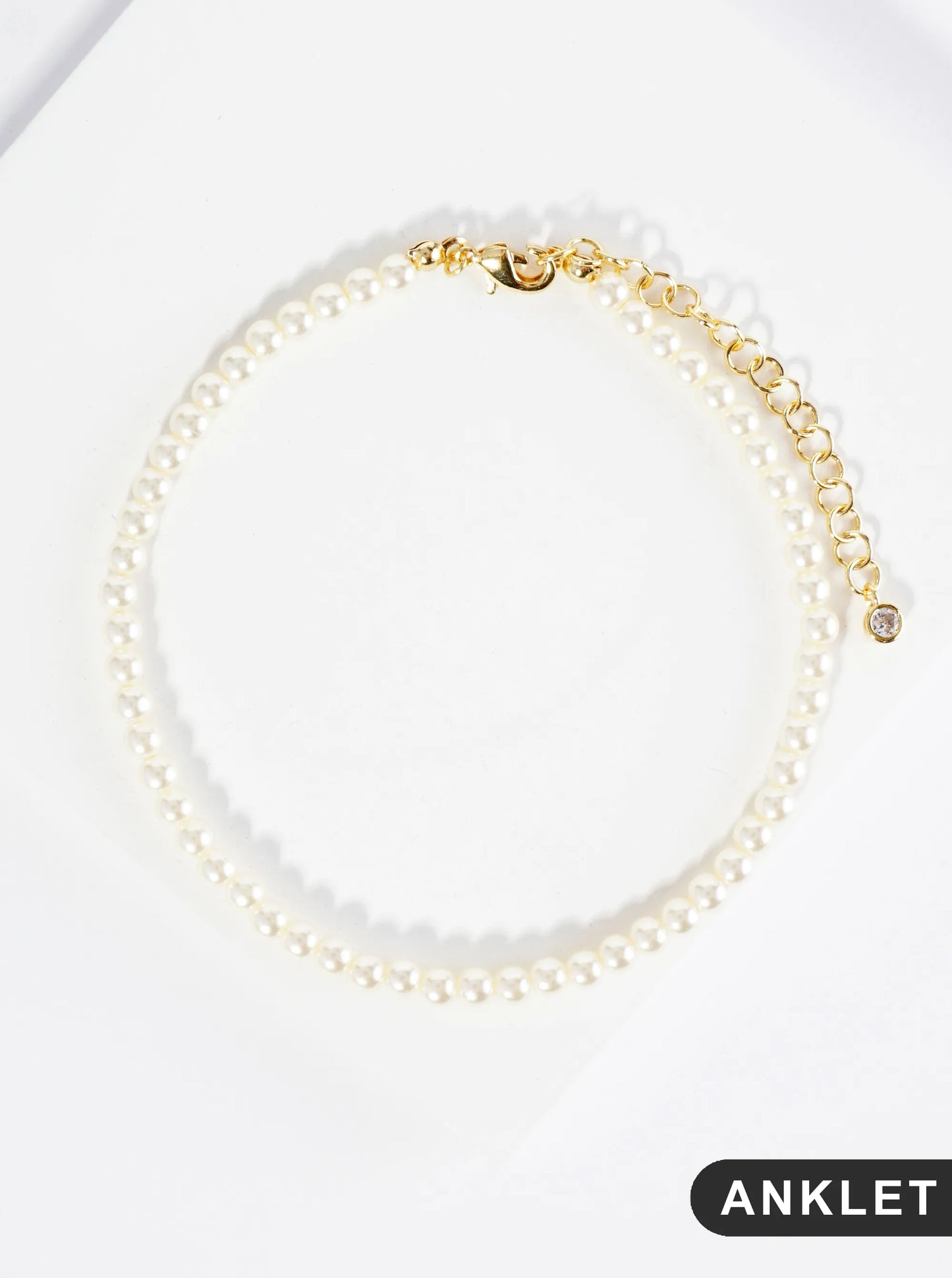 18K Gold Dipped 4mm Glass Pearl Anklet