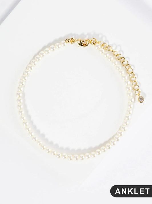 18K Gold Dipped 4mm Glass Pearl Anklet