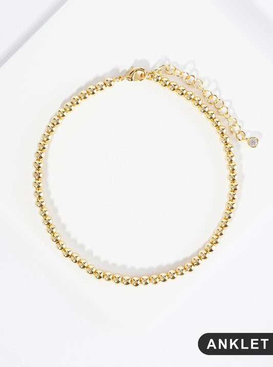 18K Gold Dipped 4mm Metallic Ball Beaded Brass Chain Anklet