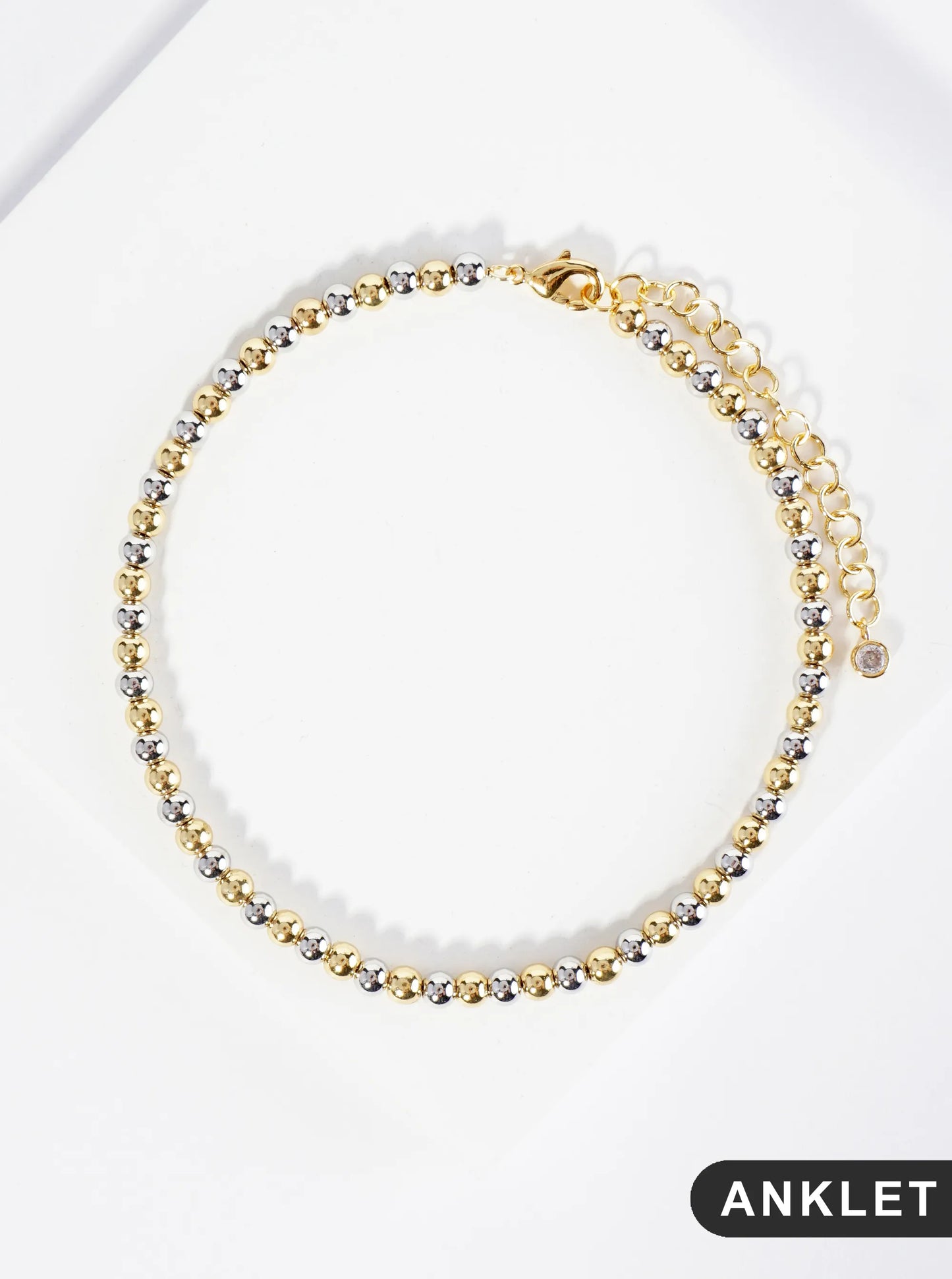 18K Gold Dipped 4mm Metallic Ball Beaded Brass Chain Anklet