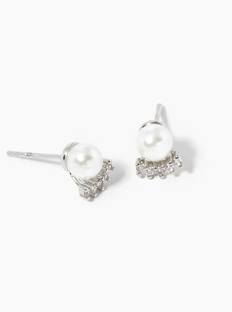 18K Gold Dipped 4mm Pearl Bead With CZ Post Stud Earrings