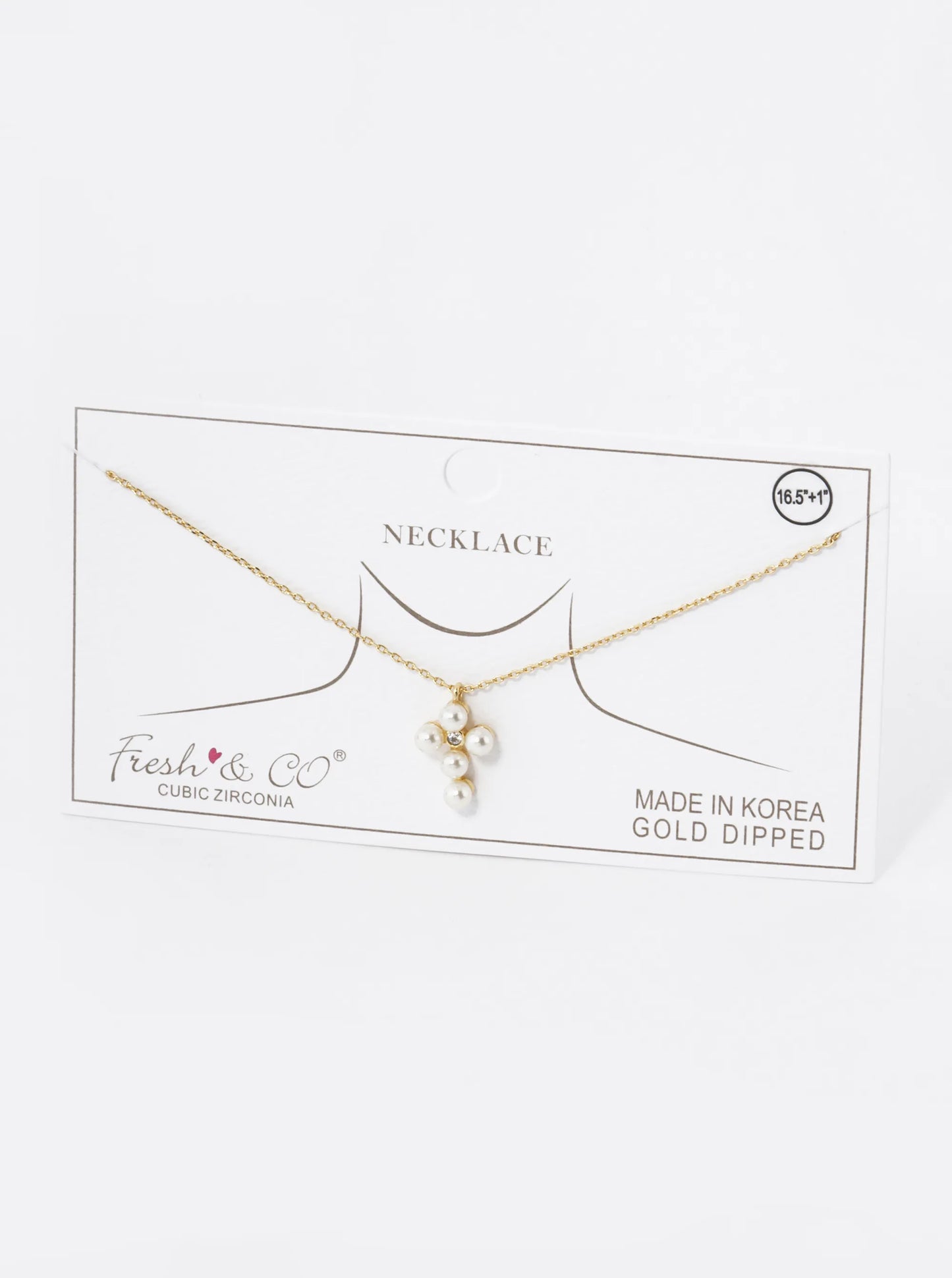 18K Gold Dipped 4mm Pearl Beaded Cross Pendant Necklace