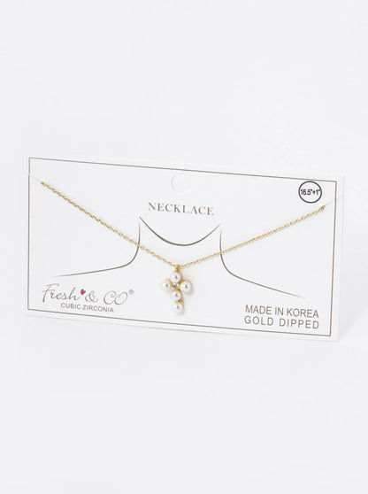 18K Gold Dipped 4mm Pearl Beaded Cross Pendant Necklace