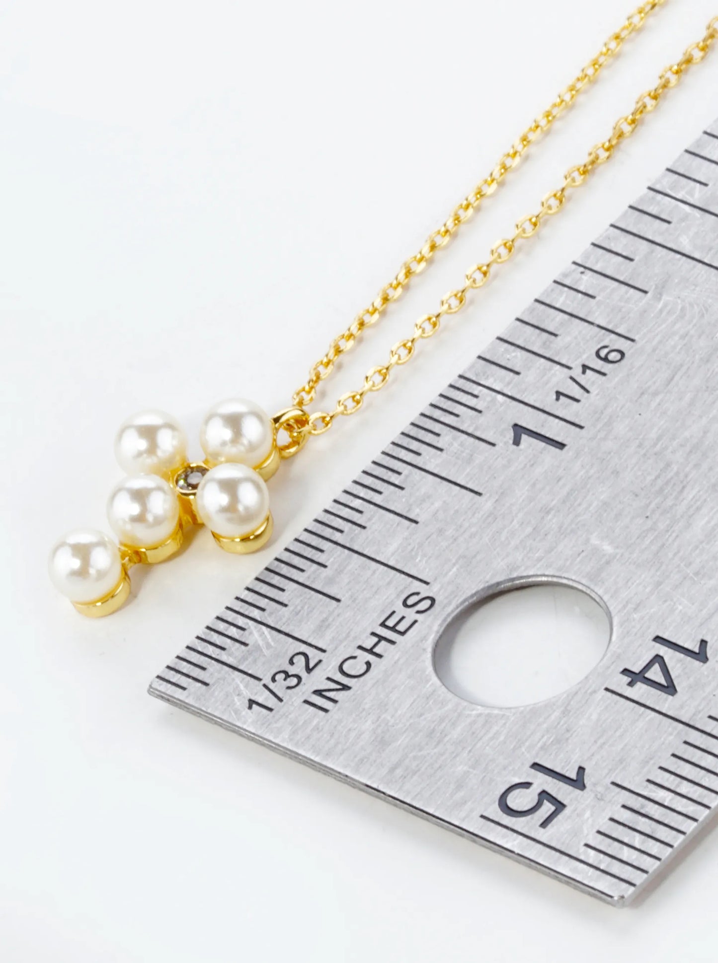 18K Gold Dipped 4mm Pearl Beaded Cross Pendant Necklace