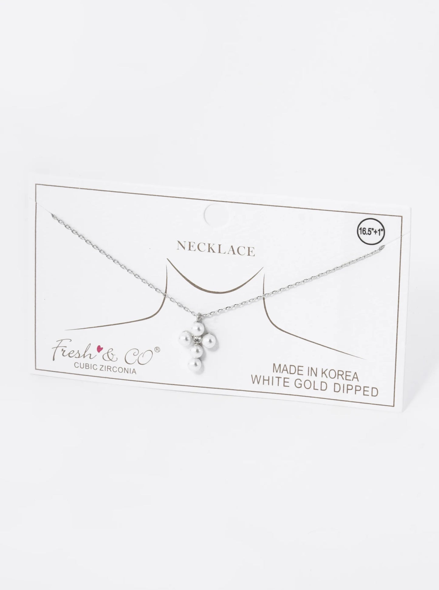 18K Gold Dipped 4mm Pearl Beaded Cross Pendant Necklace