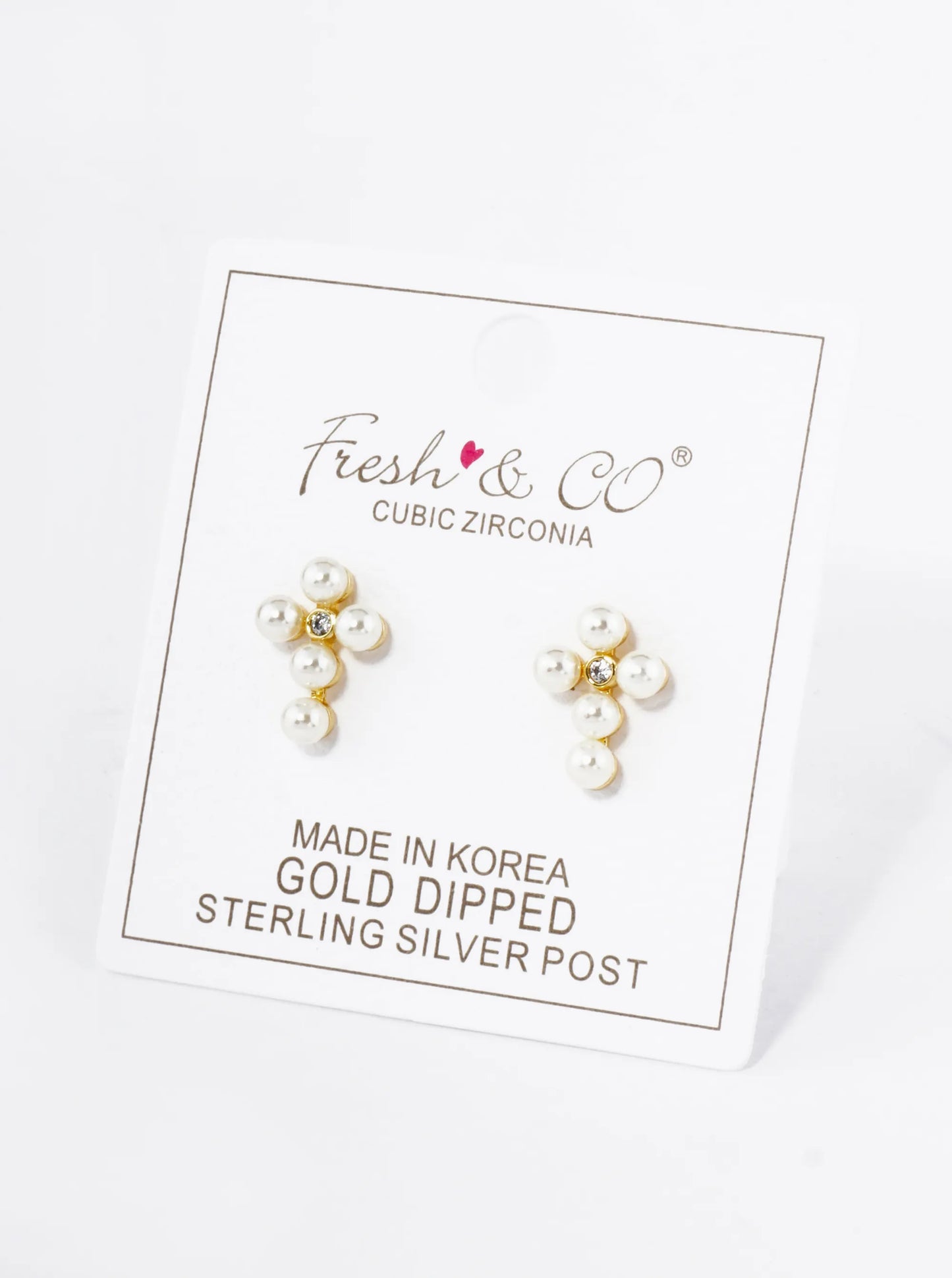 18K Gold Dipped 4mm Pearl Beaded Cross Stud Earrings