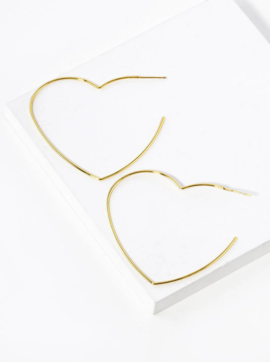 18K Gold Dipped 50mm Heart Shape Lightweight Open Hoop Earrings