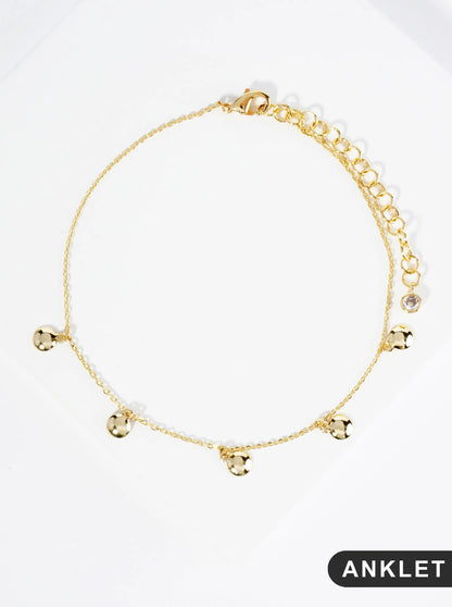 18K Gold Dipped 5mm Circle Charms Brass Chain Anklet