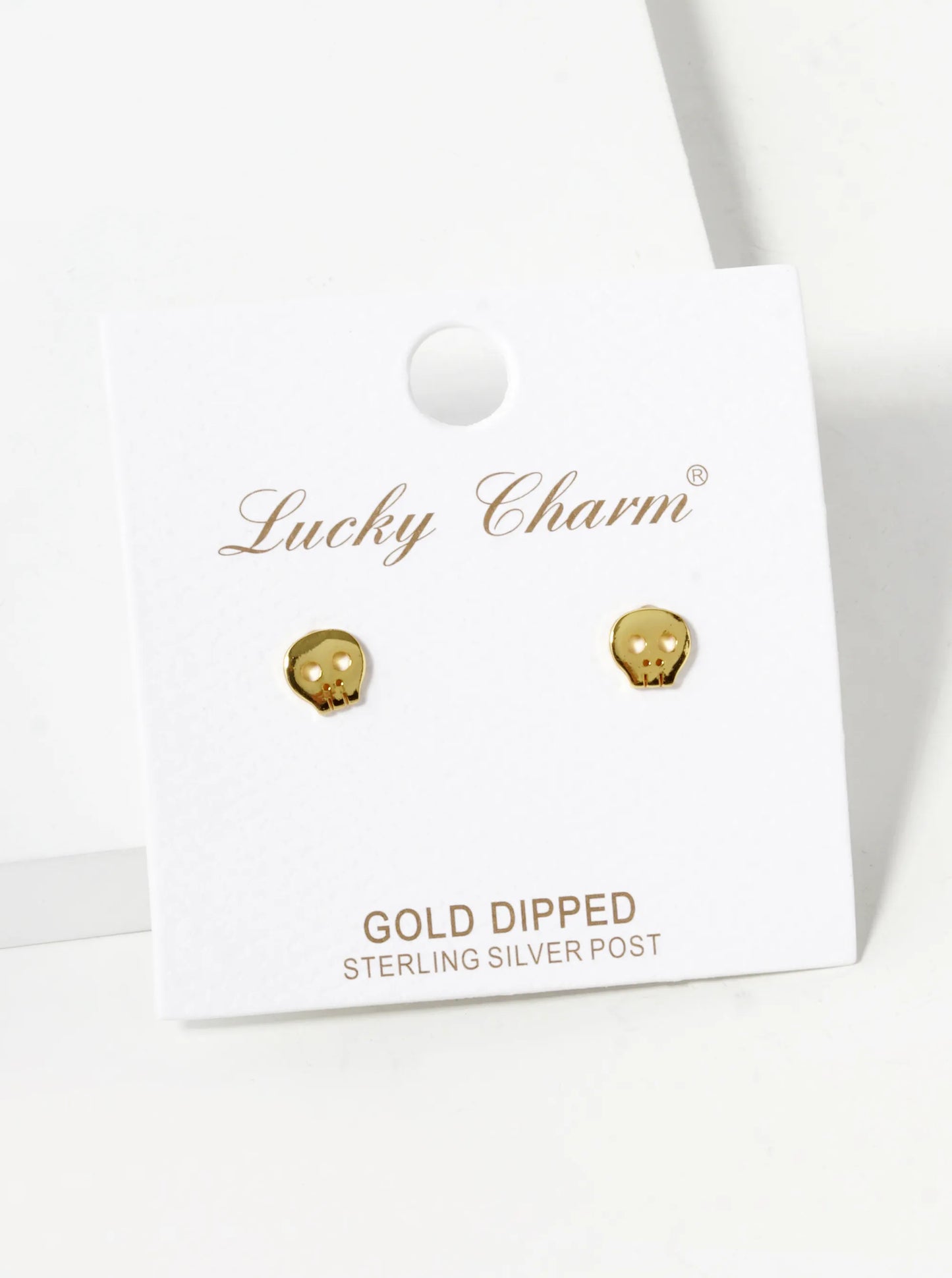 18K Gold Dipped 5mm Tiny Brass Skull Sterling Silver Post Stud Earrings