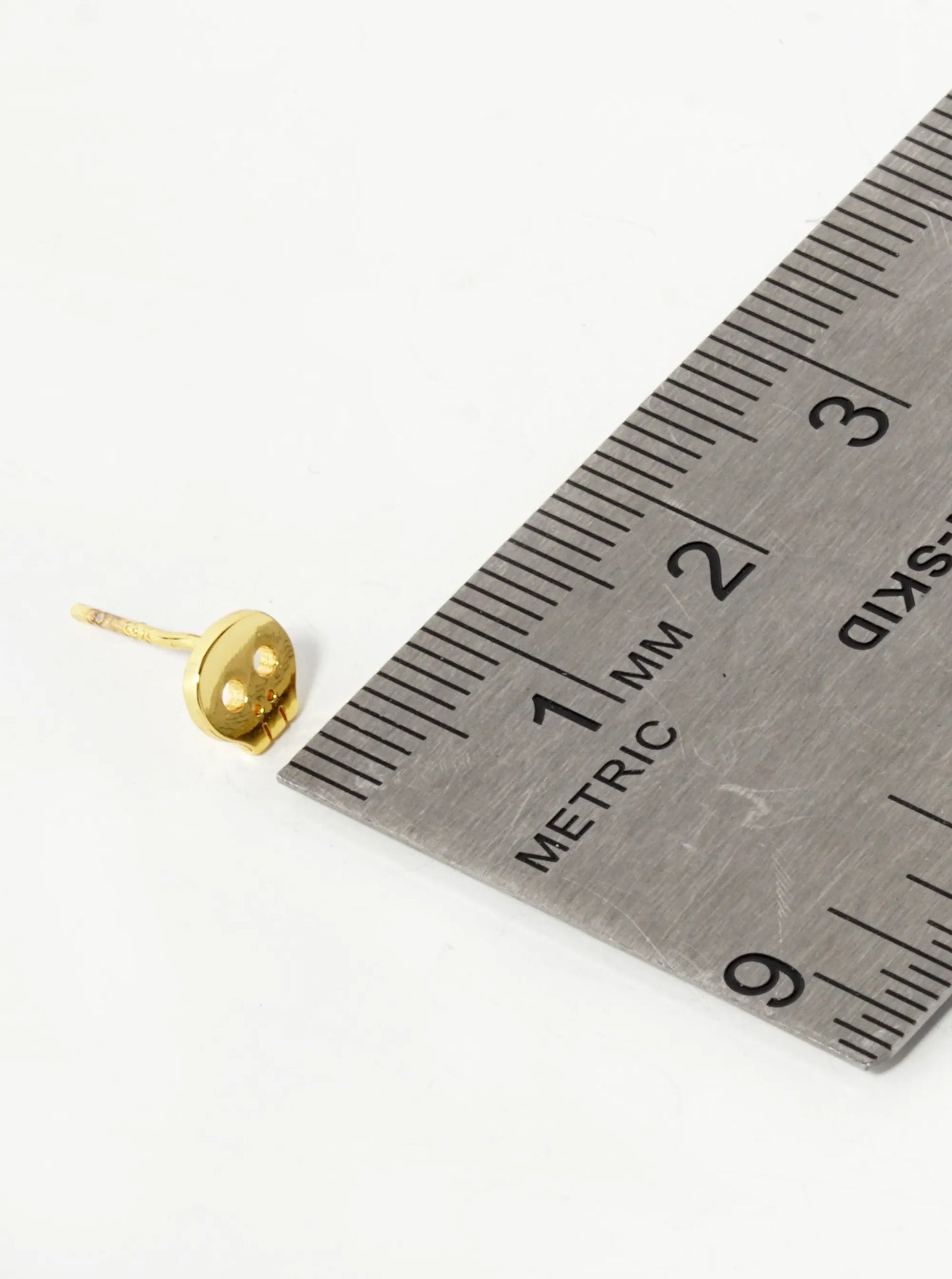 18K Gold Dipped 5mm Tiny Brass Skull Sterling Silver Post Stud Earrings