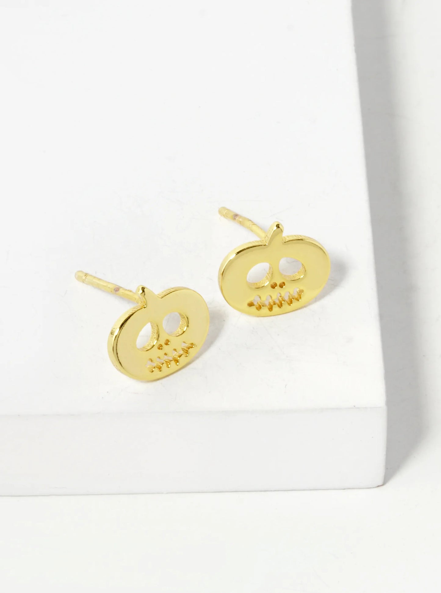 18K Gold Dipped 6mm Brass Pumpkin Sterling Silver Post Halloween Stud Earrings