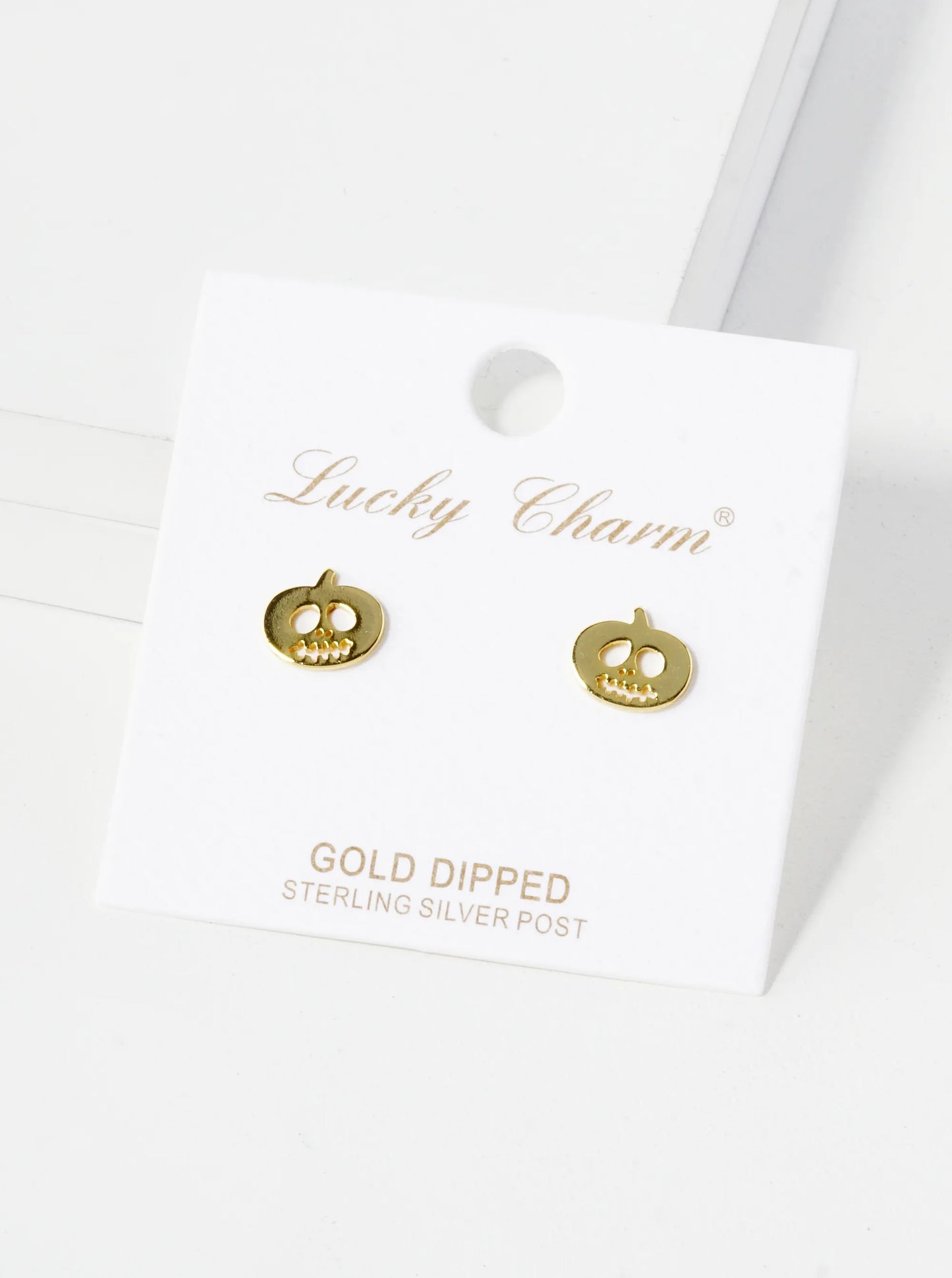 18K Gold Dipped 6mm Brass Pumpkin Sterling Silver Post Halloween Stud Earrings