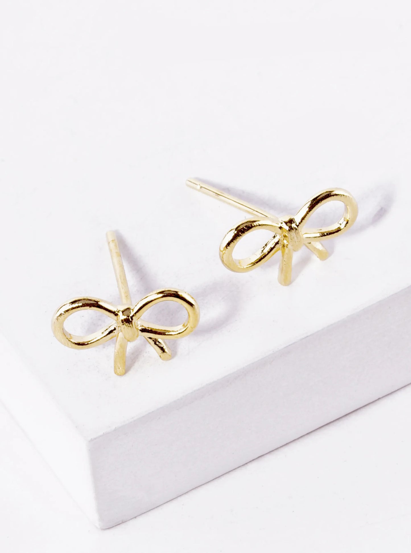 18K Gold Dipped 6mm Brass Wire Ribbon Bow Stud Earrings