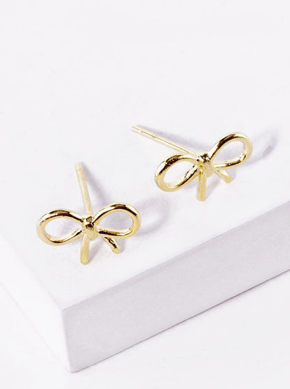 18K Gold Dipped 6mm Brass Wire Ribbon Bow Stud Earrings