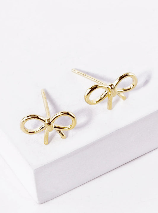 18K Gold Dipped 6mm Brass Wire Ribbon Bow Stud Earrings