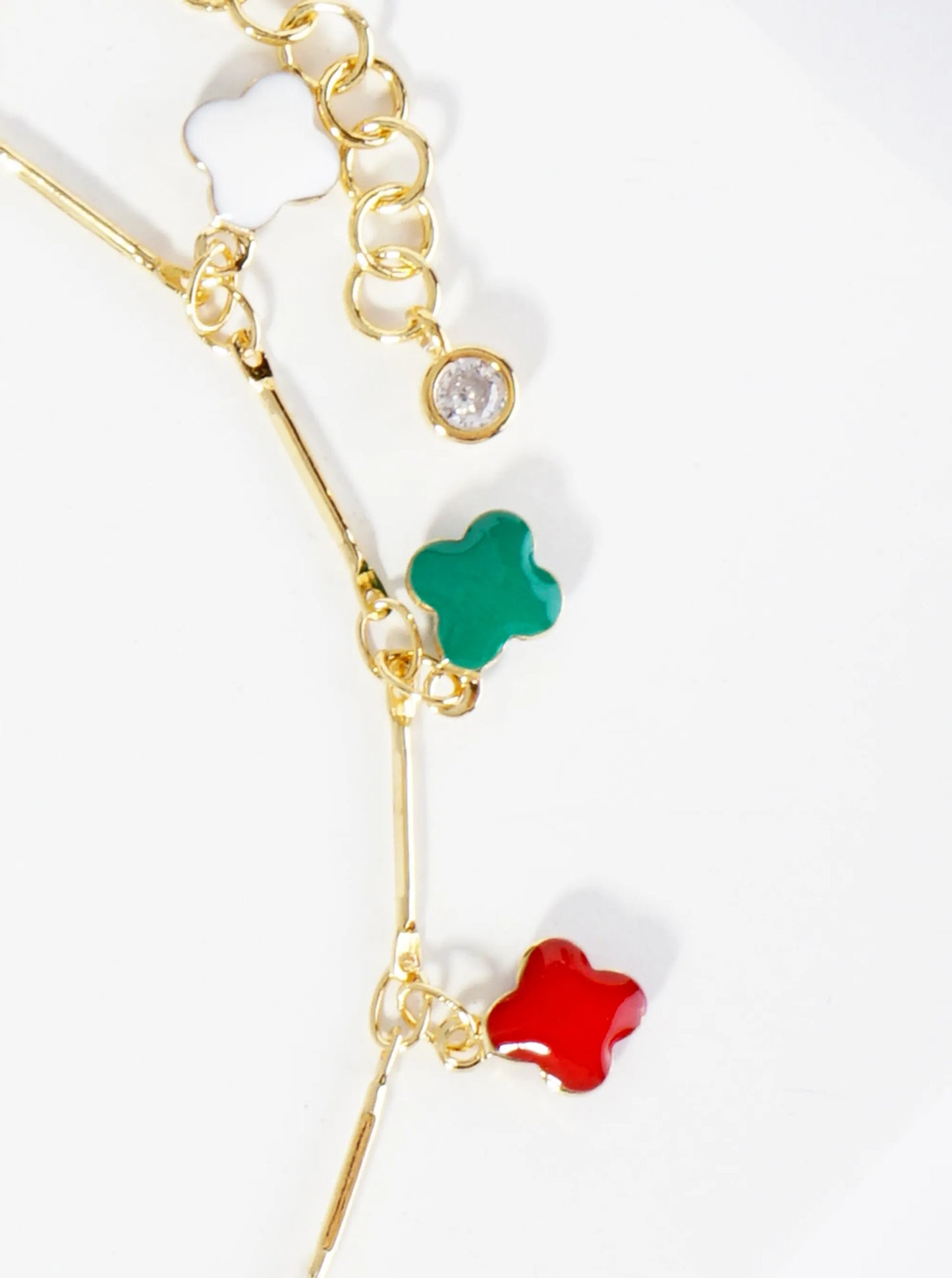 18K Gold Dipped 6mm Enamel Quatrefoil Charms Brass Chain Anklet