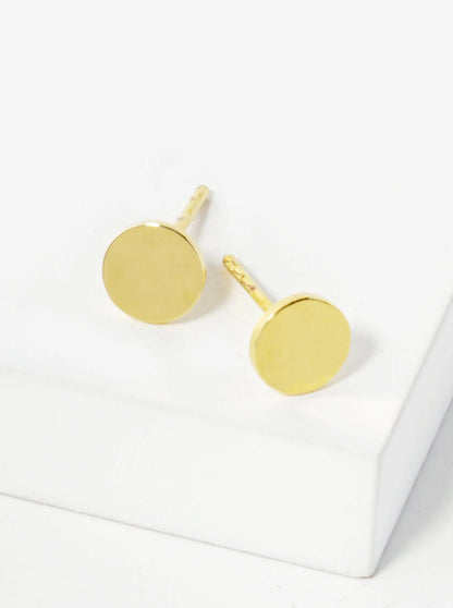 18K Gold Dipped 6mm Flat Round Minimalist Stud Earrings
