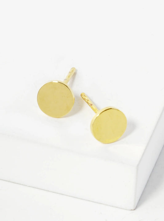 18K Gold Dipped 6mm Flat Round Minimalist Stud Earrings