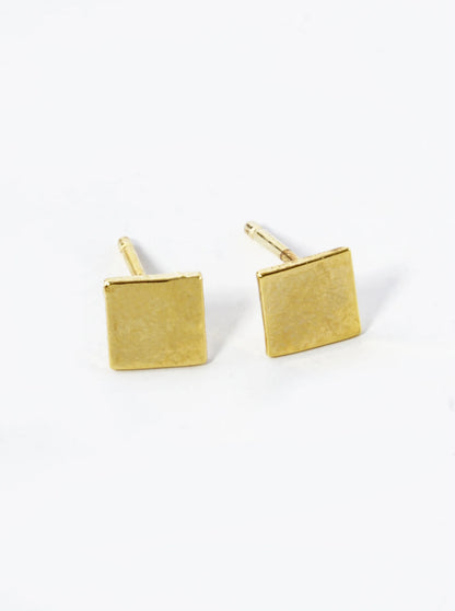 18K Gold Dipped 6mm Flat Square Stud Earrings