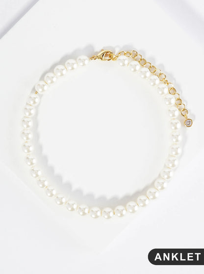 18K Gold Dipped 6mm Glass Pearl Anklet