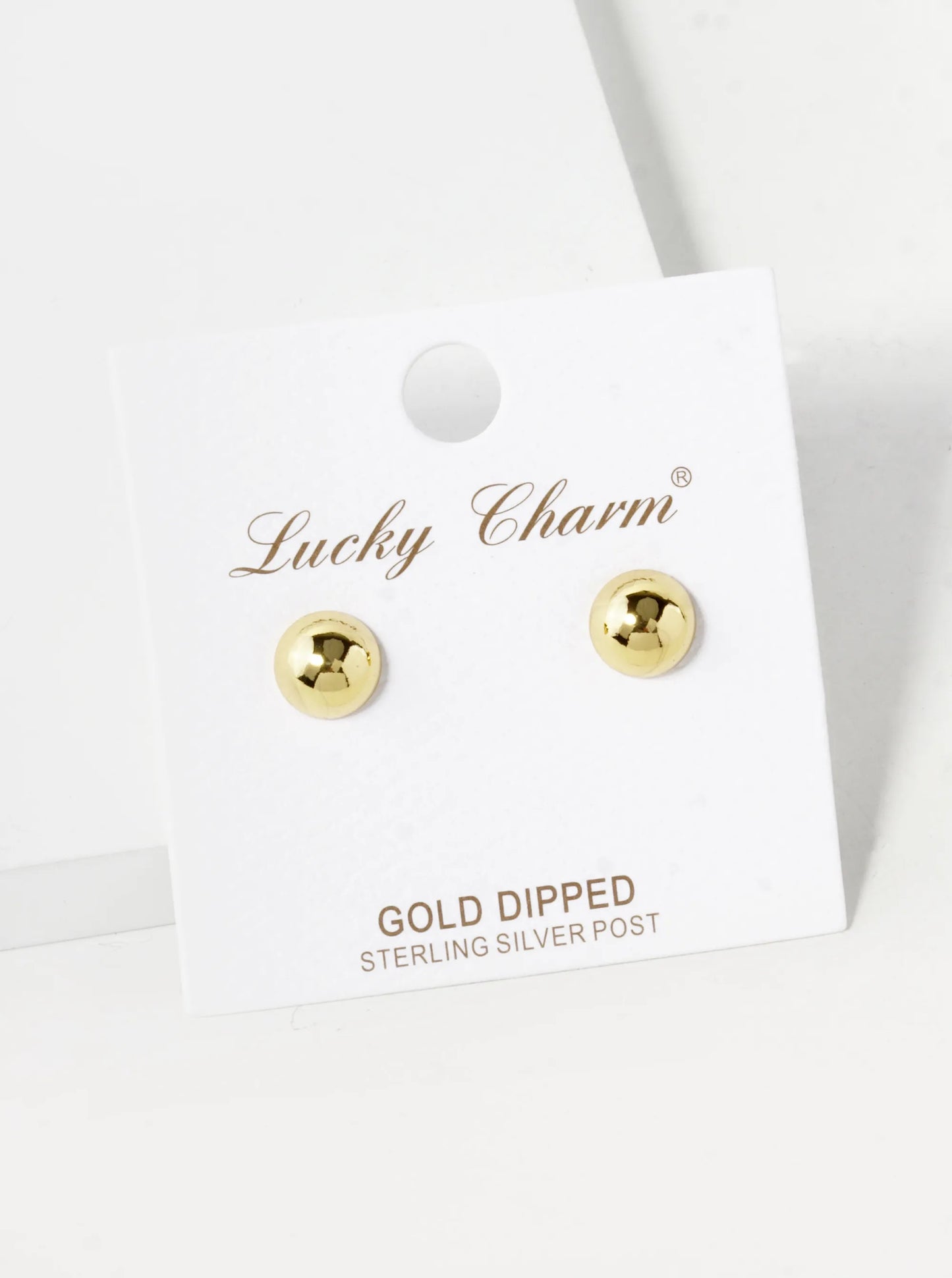 18K Gold Dipped 7mm Brass Half Ball Sterling Silver Post Stud Earrings