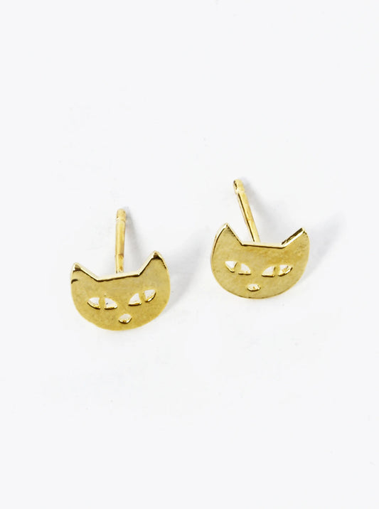 18K Gold Dipped 7mm Flat Cat Head Stud Earrings