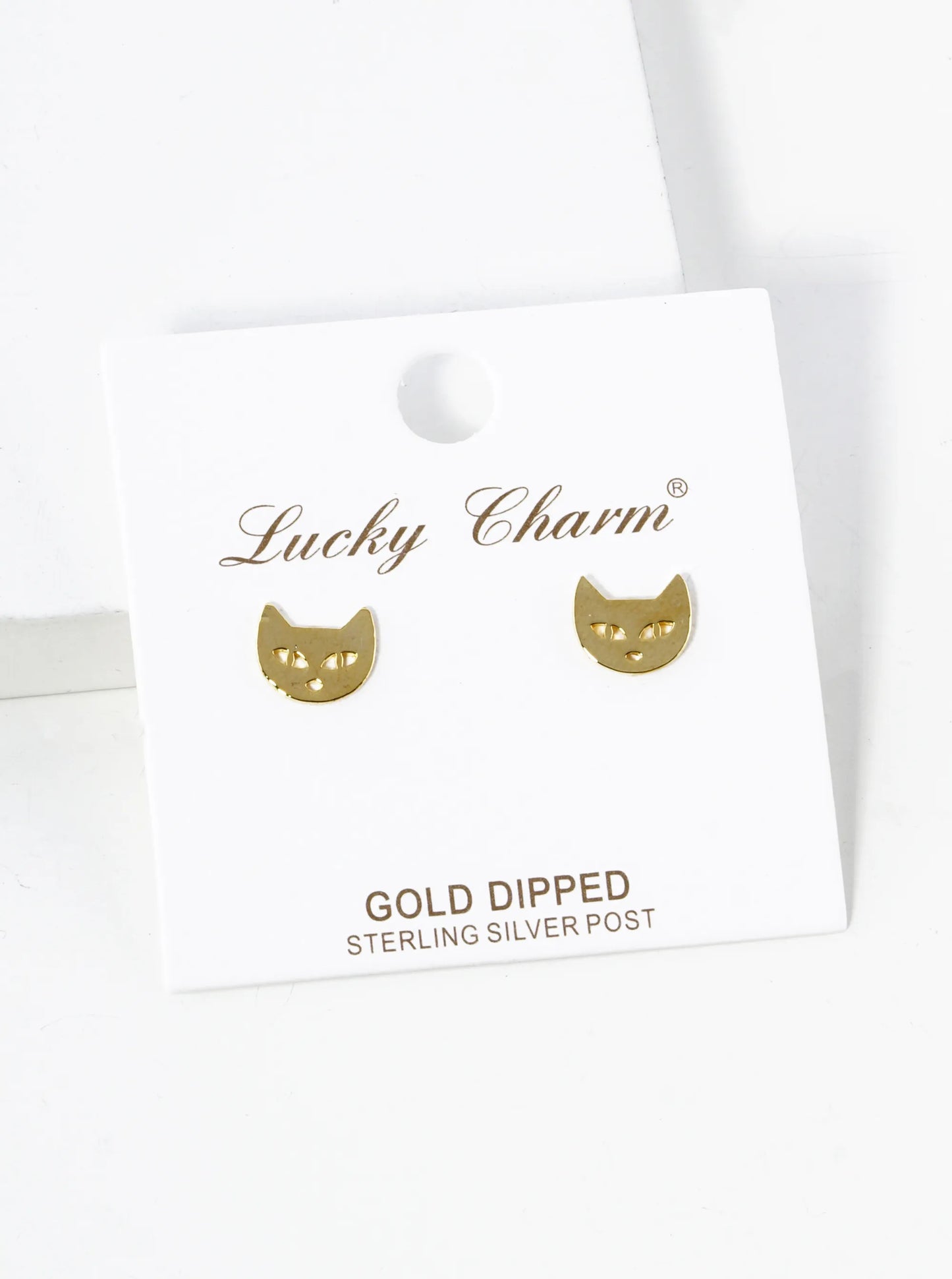 18K Gold Dipped 7mm Flat Cat Head Stud Earrings