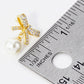 18K Gold Dipped 7mm Pearl Drop Micro Pave Set Cubic Zirconia Ribbon Bow Dangle Post Earrings