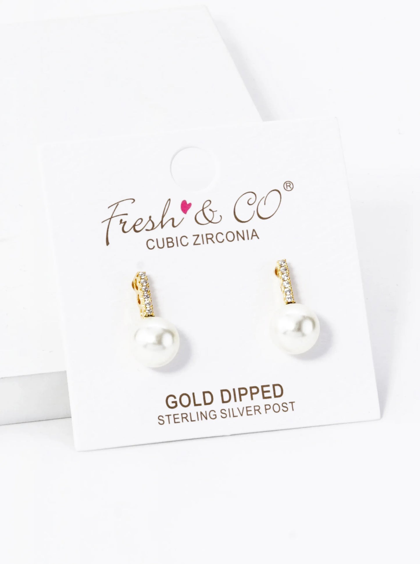 18K Gold Dipped 7mm Pearl Drop Pave Cubic Zirconia Bar Post Stud Earrings