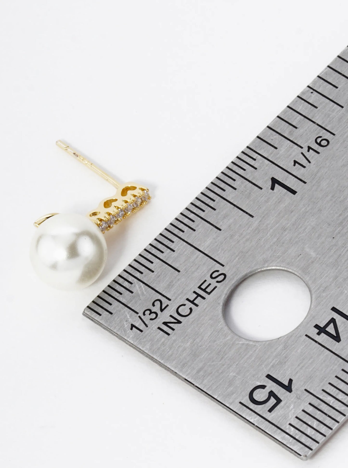 18K Gold Dipped 7mm Pearl Drop Pave Cubic Zirconia Bar Post Stud Earrings