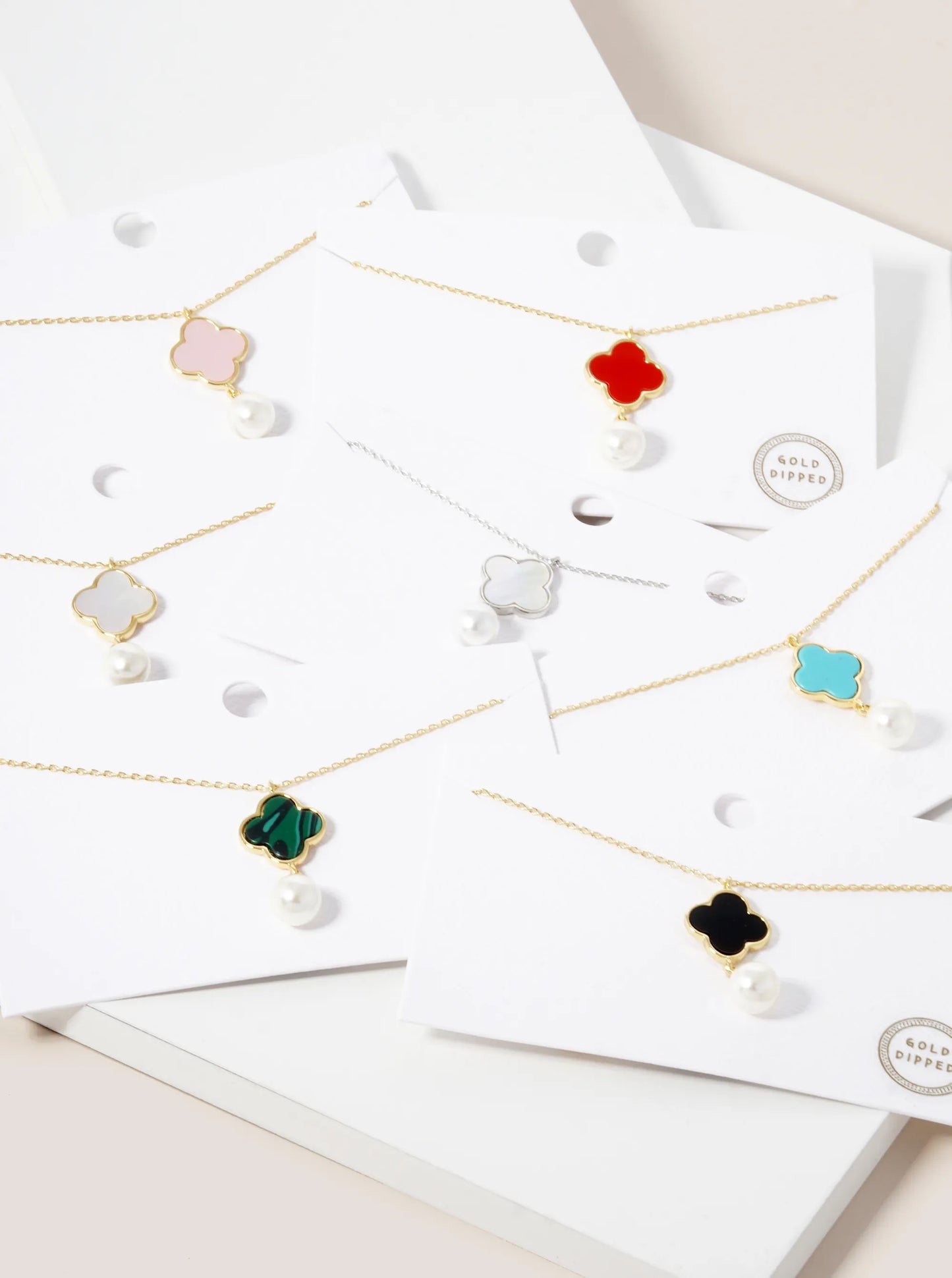 18K Gold Dipped 7mm Pearl Drop Quatrefoil Pendant Necklace