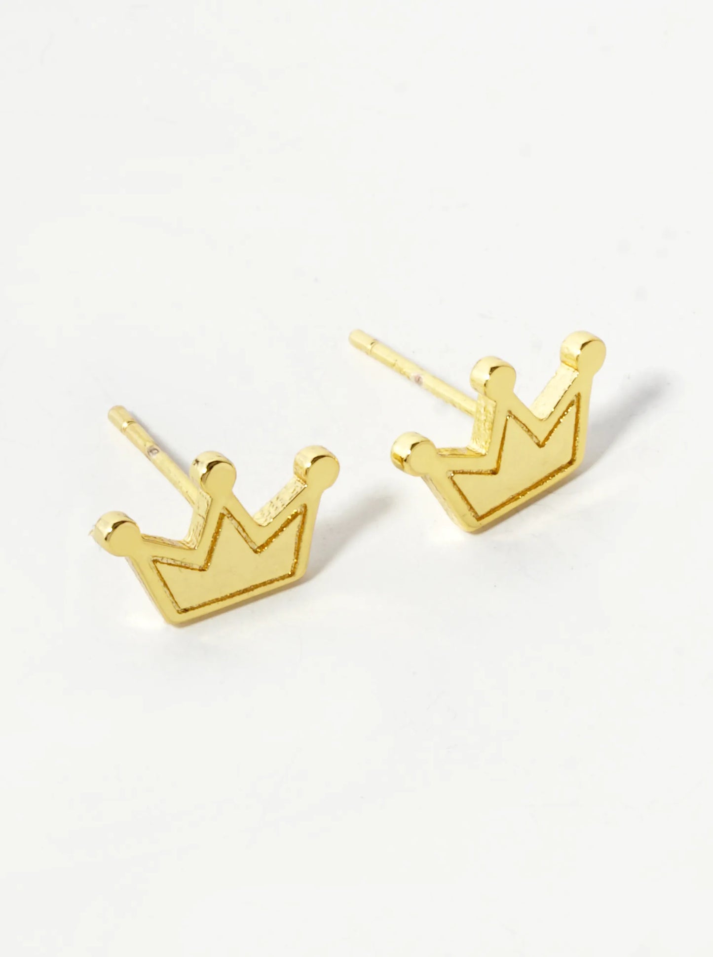 18K Gold Dipped 7mm Textured Brass Crown Sterling Silver Post Stud Earrings
