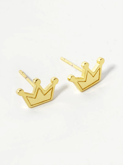 18K Gold Dipped 7mm Textured Brass Crown Sterling Silver Post Stud Earrings