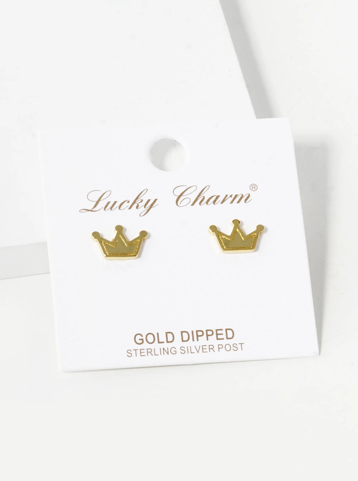 18K Gold Dipped 7mm Textured Brass Crown Sterling Silver Post Stud Earrings