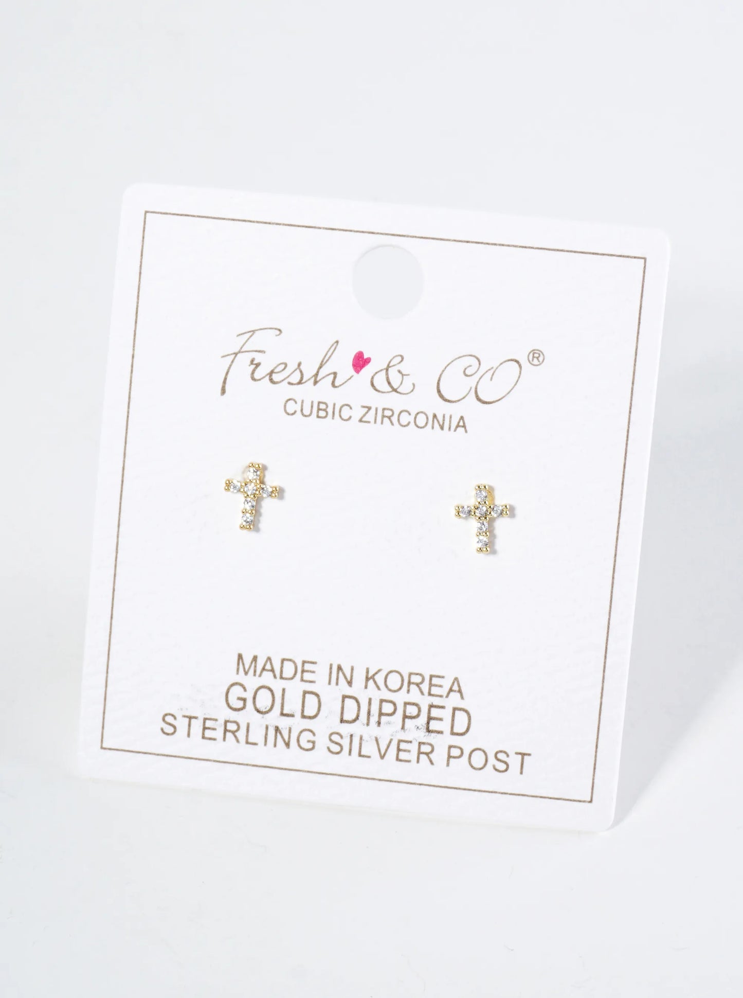 18K Gold Dipped 7mm Tiny Cubic Zirconia Cross Stud Earrings