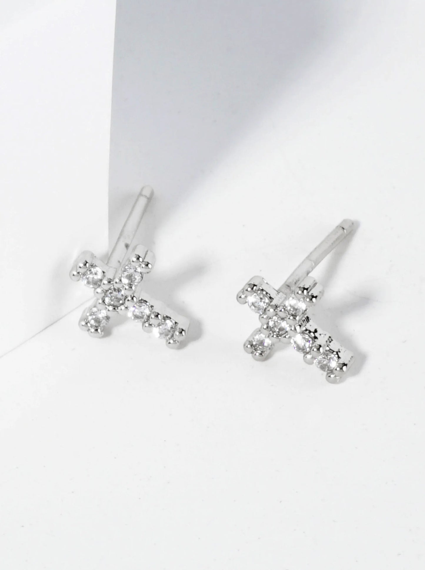 18K Gold Dipped 7mm Tiny Cubic Zirconia Cross Stud Earrings