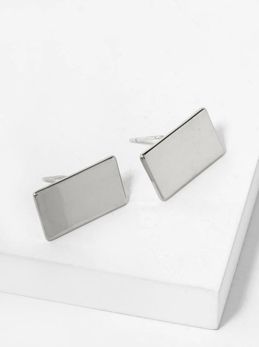 18K Gold Dipped 8mm Brass Rectangle Sterling Silver Post Stud Earrings