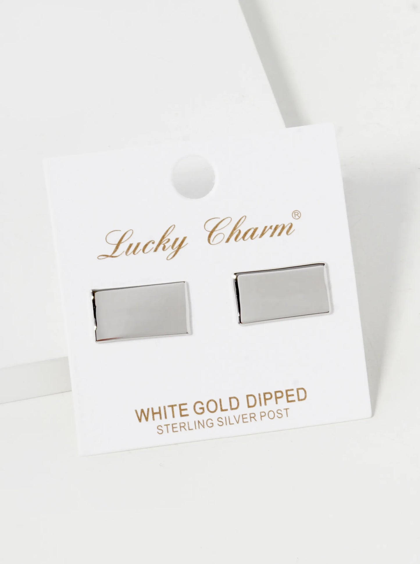 18K Gold Dipped 8mm Brass Rectangle Sterling Silver Post Stud Earrings