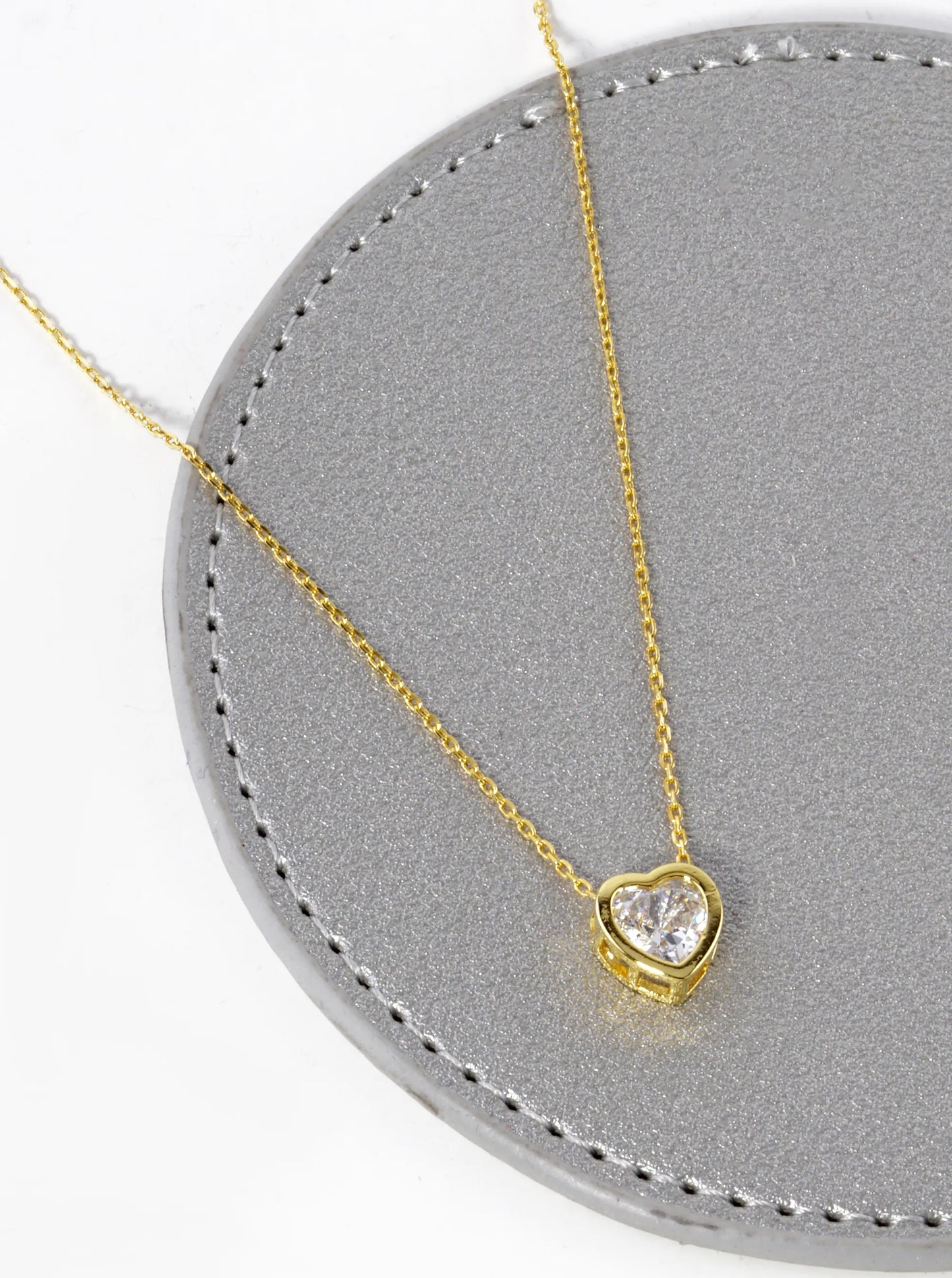 18K Gold Dipped 8mm CZ Stone Heart Pendant Necklace