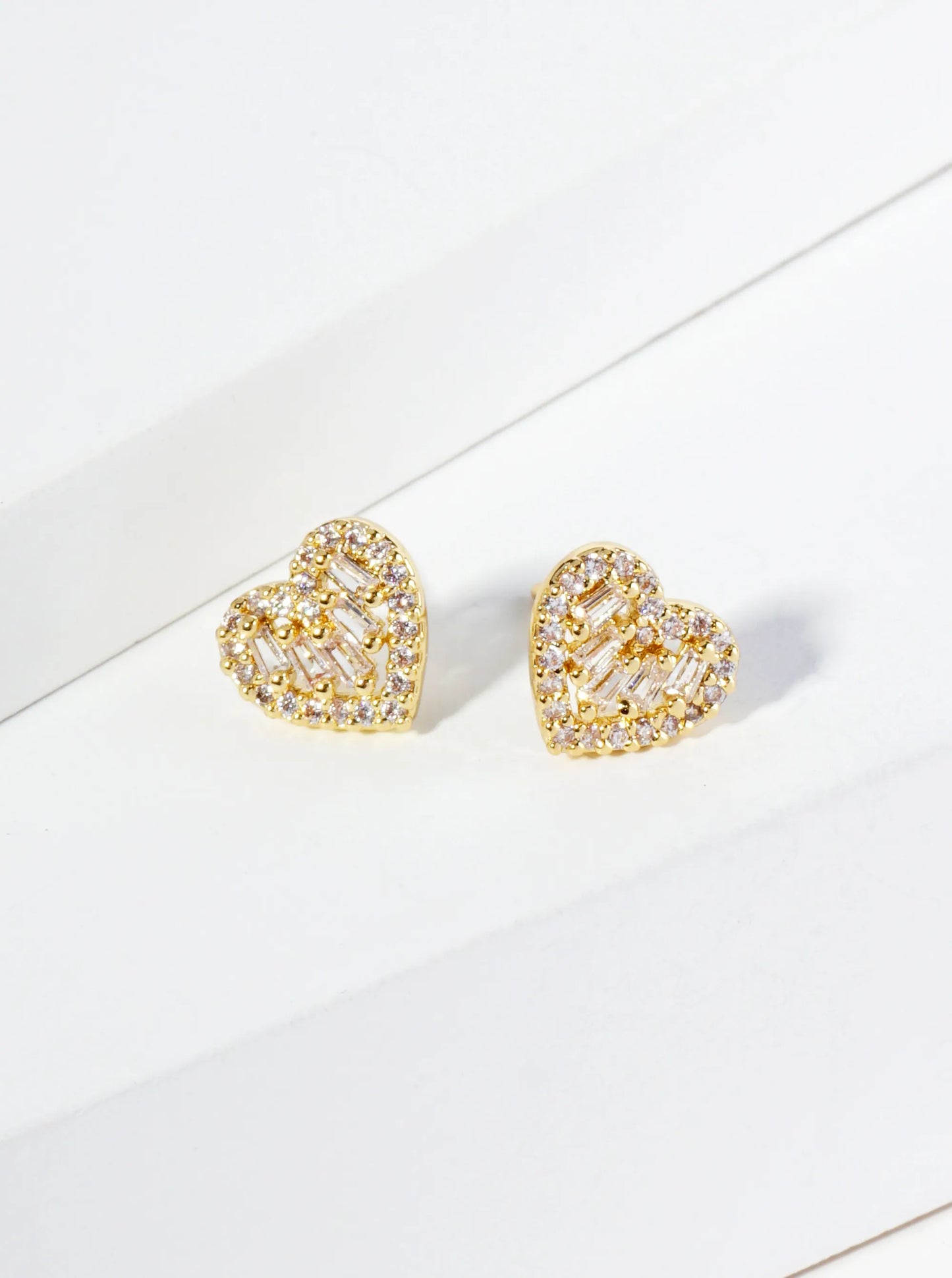 18K Gold Dipped 8mm Dainty Cubic Zirconia Heart Stud Earrings