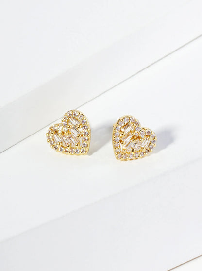 18K Gold Dipped 8mm Dainty Cubic Zirconia Heart Stud Earrings